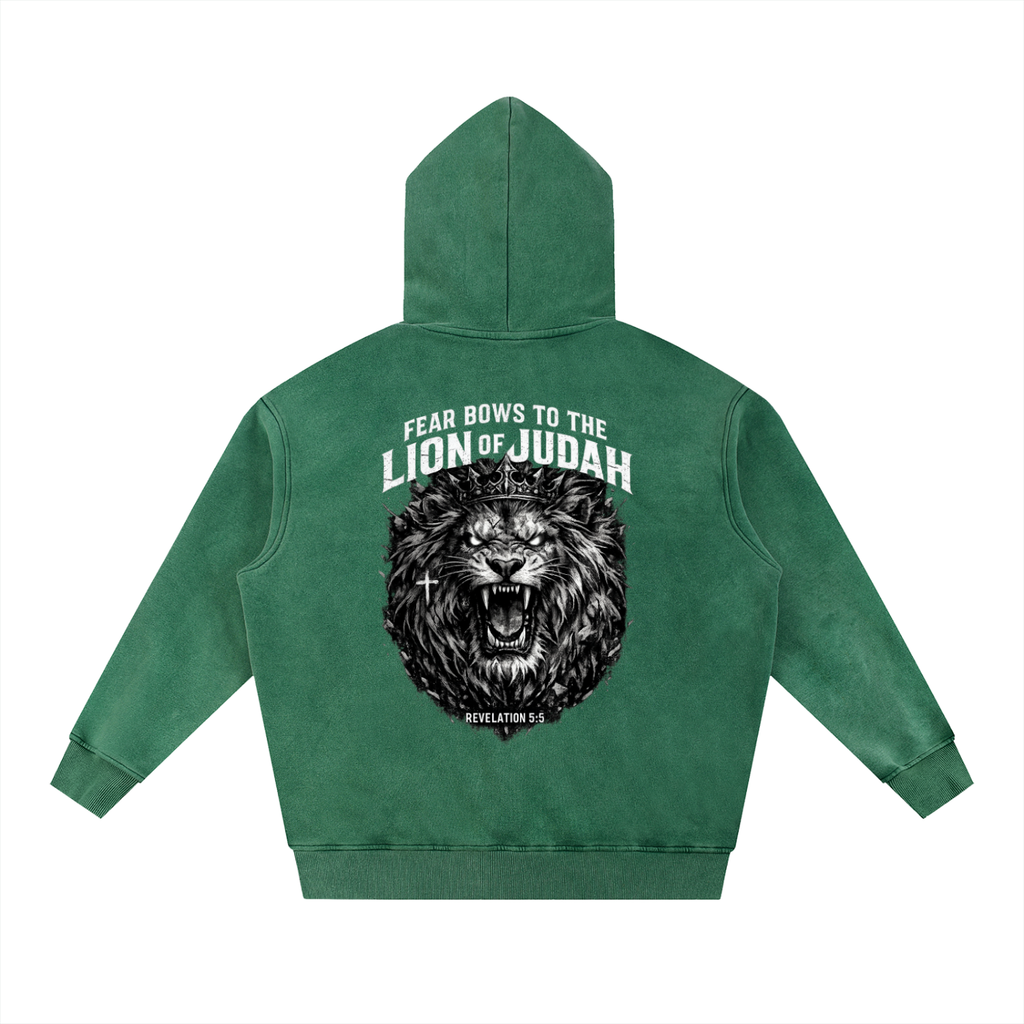 Snow Wash Oversize Hoodie fear bows to the lion of Judah